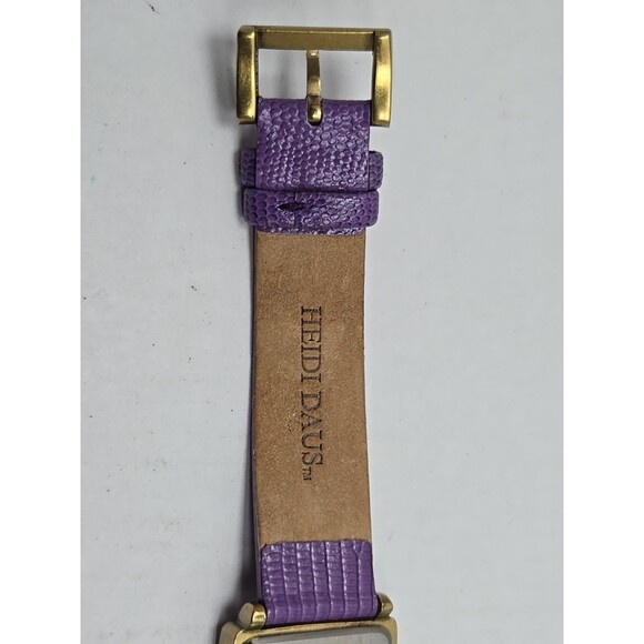 Heidi Daus Purple Crystal Rectangular Watch Quartz New Battery Leather Strap - Picture 11 of 13
